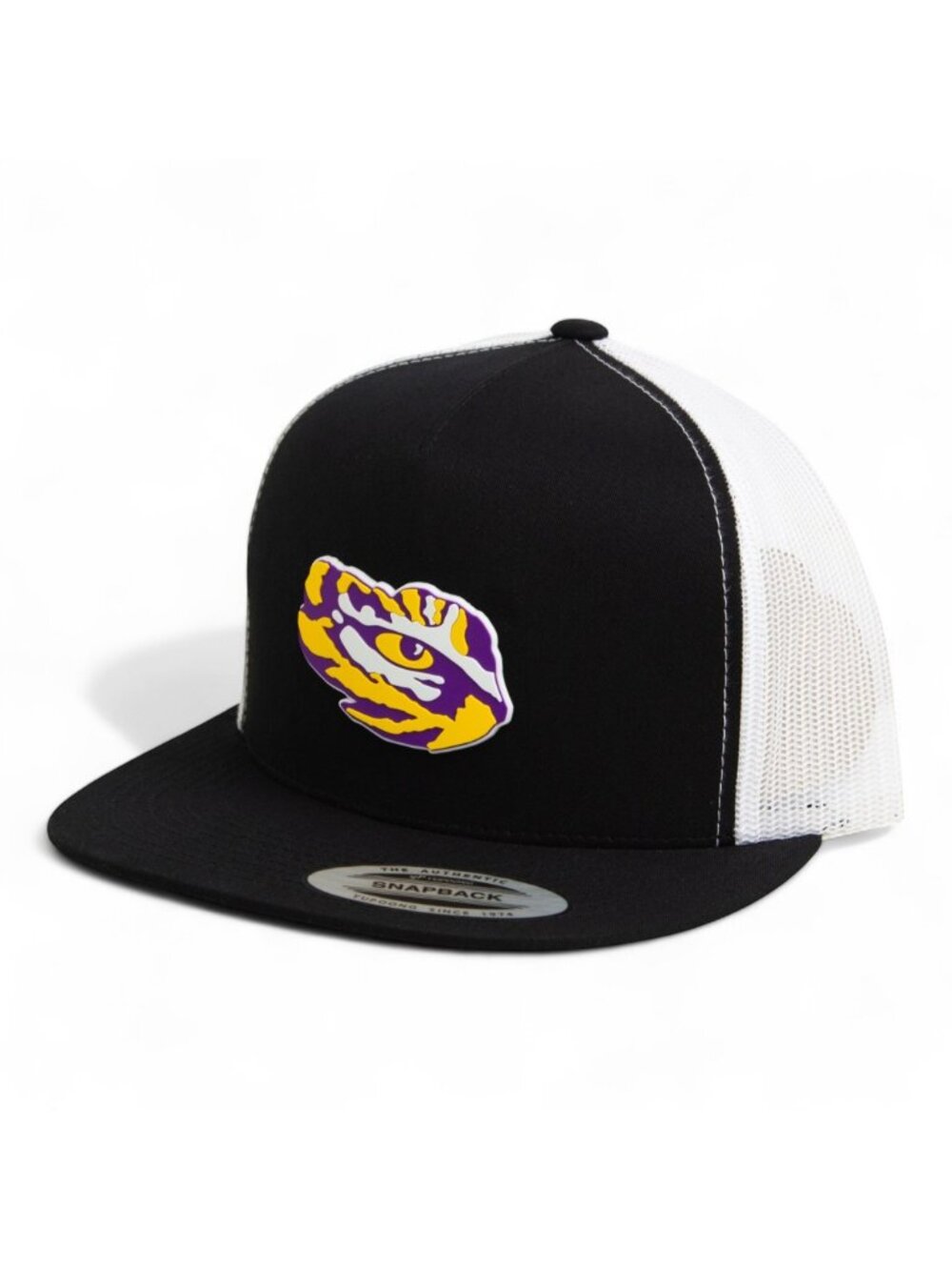 LSU Tiger Eye Snapback Flat Bill Trucker Hat- Black/ White